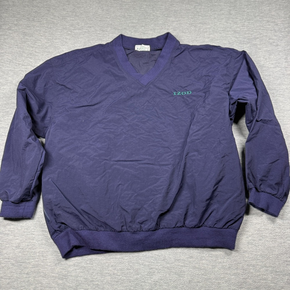 IZOD Pullover Men L Blue‎ V-Neck Windshirt Ribbed Trim Golf Windbreaker Nylon